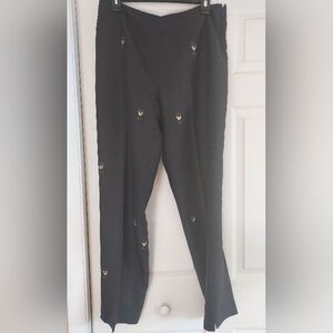 J McLaughlin Black Silk Side Zipper  Novelty Pants Size 14 USA Champagne Glasses